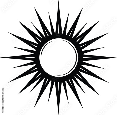 Stylized Sun Vector, Black and White Rays