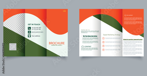Trifold brochure template. Leaflet for marketing agency.