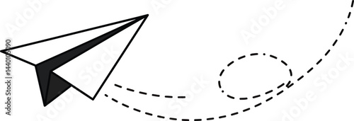 Black and White Vector Paper Airplane with Dashed Trail