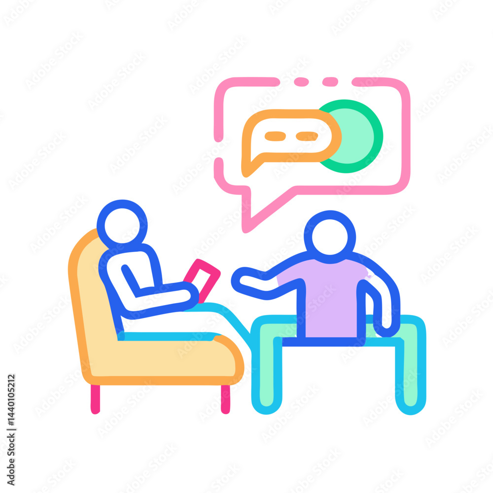 Colorful Illustration of Counseling Session: Therapist and Patient in Conversation Colorful Illustration of Counseling Session: Therapist and Patient in Conversation