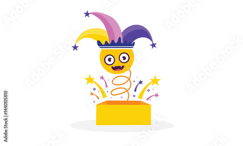 Colorful Jester in Box Celebrating Fools Day