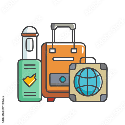 Travel luggage and passport vector illustration for vacations and adventures