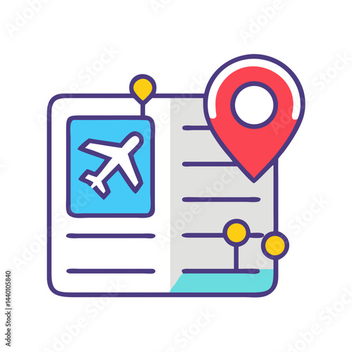 Flight Itinerary with Airplane Icon and Location Pin Vector Graphic