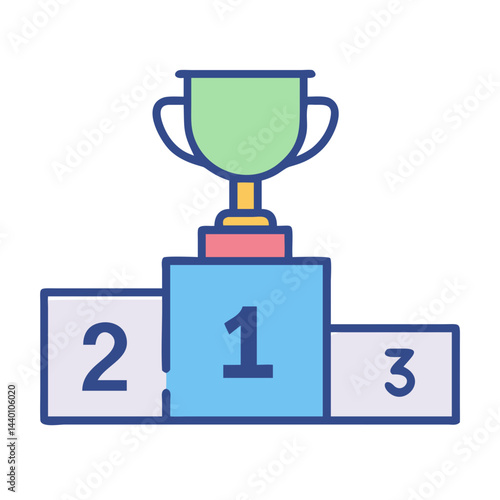 Illustration of Podium with Trophy for Winner, Contest, or Awards