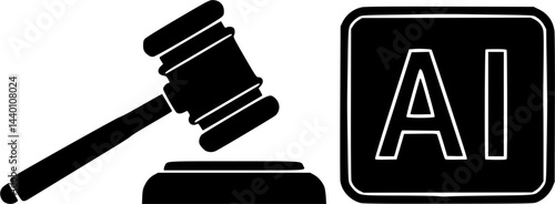 Judge gavel near illuminated ai sign representing artificial intelligence law and regulations,	vector illustration