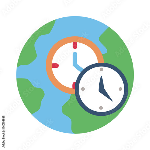 Global Time Zones: Time Around the World Concept Illustration