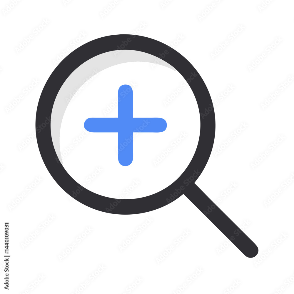 Magnifying Glass with Plus Sign Icon on Black Background, Zoom In Magnifying Glass with Plus Sign Icon on Black Background, Zoom In