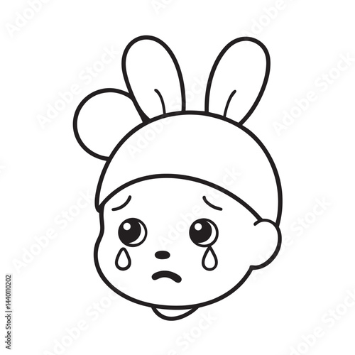 Crying baby shedding tears with red cheeks