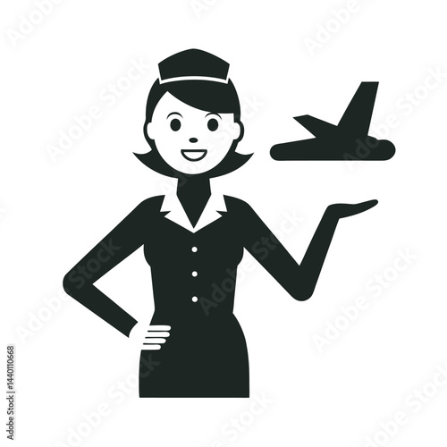Flight attendant welcoming passengers with bright smile