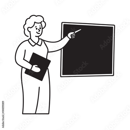 Teacher pointing at chalkboard while explaining lesson