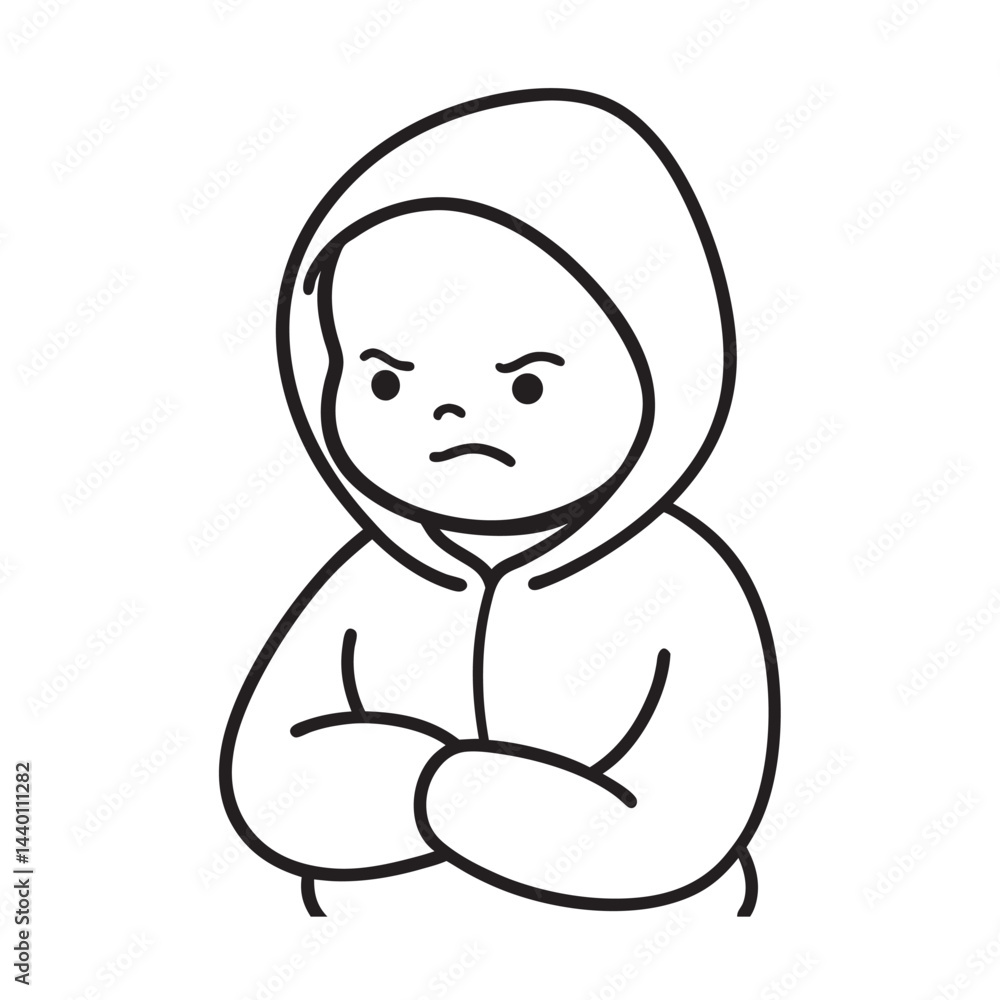 Pouting baby making grumpy face with crossed arms Pouting baby making grumpy face with crossed arms