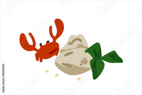 Cartoon Crab and Rock Illustration