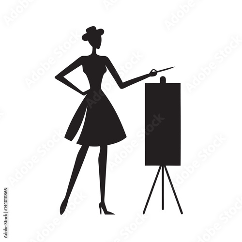 Fashion designer sketching stylish outfits on board