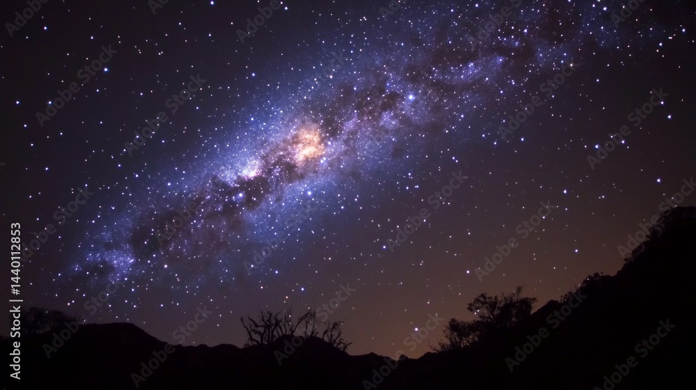 Fototapeta premium A starry night sky with a long, thin cloud of gas and dust called a nebula