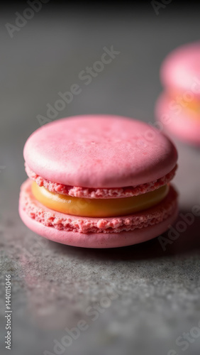 Obraz na płótnie A close-up of a single macaron with a perfect filling, placed on a textured surface w salonie