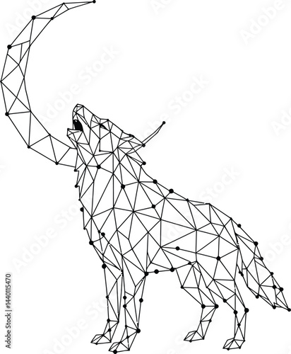 Howling Wolf Crescent Moon Geometric Vector Art