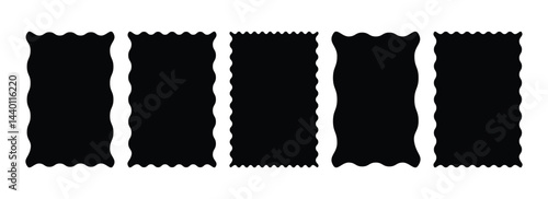 Wavy rectangular shape set, Squiggly borders, Geometric zig zag wavy frames for creative design