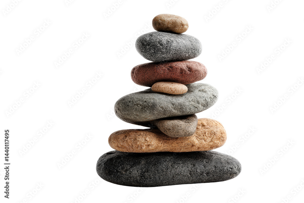 Balanced Stack of Smooth Pebbles in Calm River Landscape Setting Balanced Stack of Smooth Pebbles in Calm River Landscape Setting