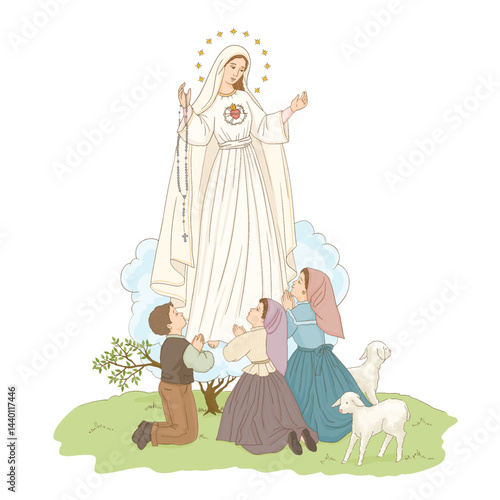 Tableau sur toile Our Lady of Fatima with the Three Shepherds