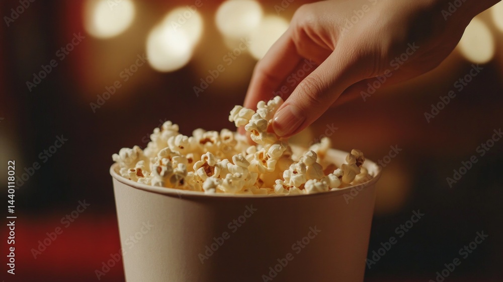 A hand is reaching into a bowl of popcorn A hand is reaching into a bowl of popcorn