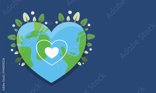 Heart shaped Earth illustration with surrounding leaves