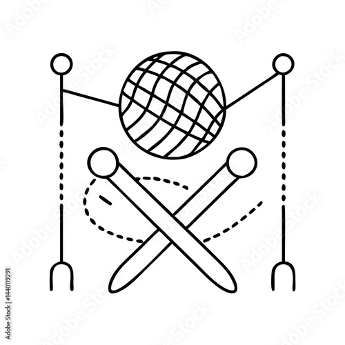 knitting needles and yarn icon, knitting needles and yarn line art - simple line art of knitting needles and yarn, perfect for knitting needles and yarn logos and icons