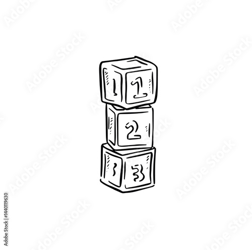 Three children's stacking blocks with numbers 1, 2 and 3. 