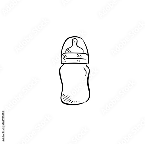 Baby bottle hand drawn in black and white. 