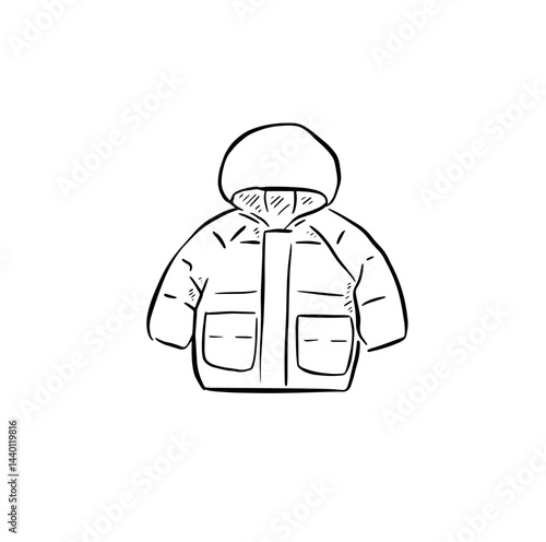 Toddler puffer jacket, coat for kids in black and white hand drawn.