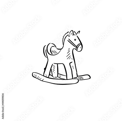 Rocking horse for toddlers. Hand drawn in black and white.