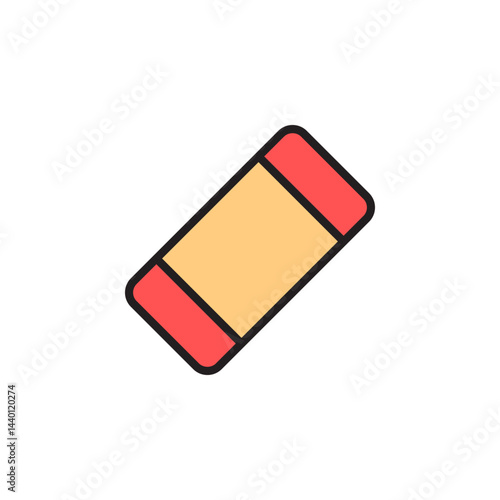 Red and Yellow Eraser Icon on a Clean Background Representing School and Office Stationery Tools for Writing and Drafting Activities