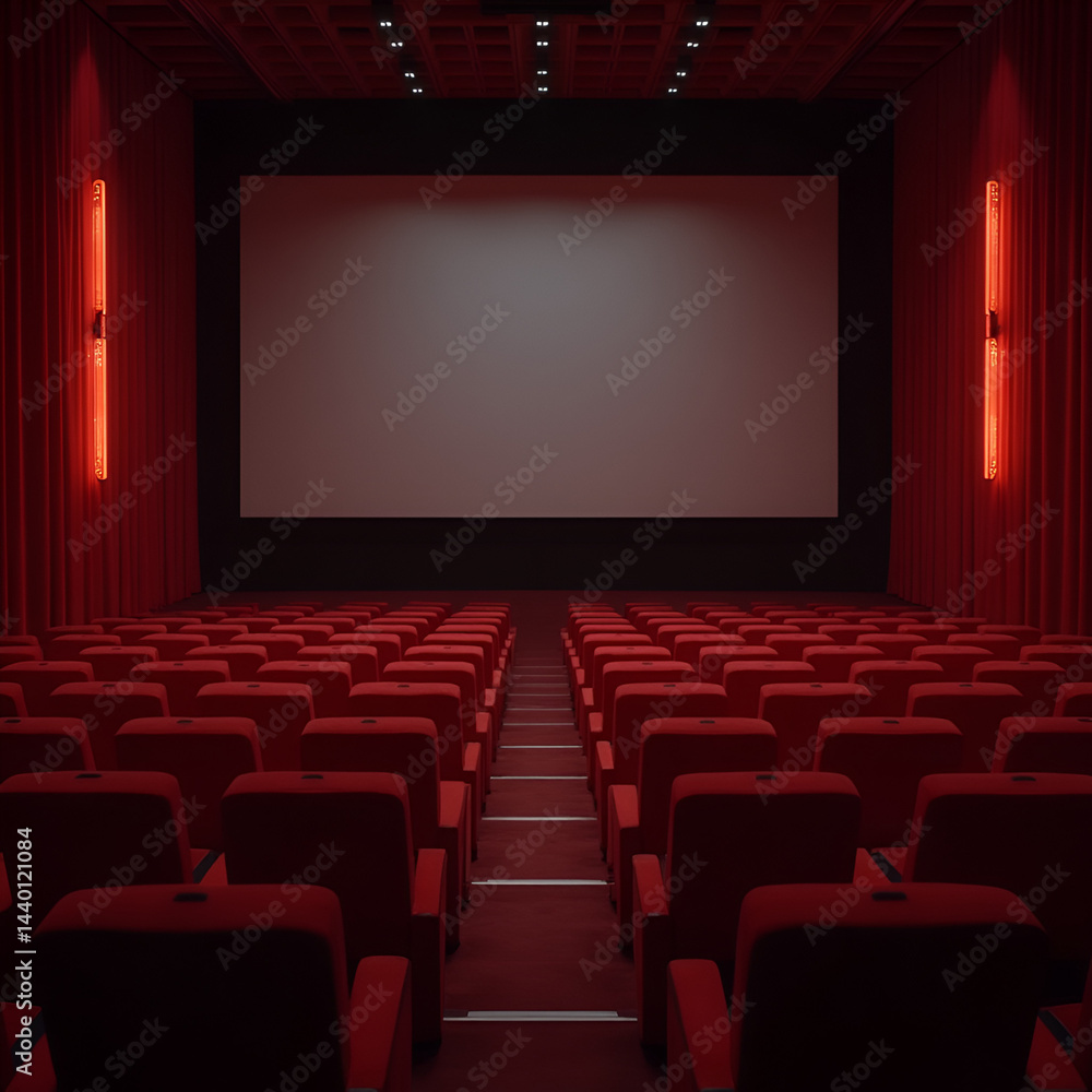 Template screen cinema auditorium with red chairs ai Template screen cinema auditorium with red chairs ai