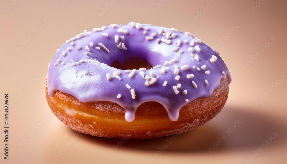 Hole Taro Donut with Glaze Toping on Cream Background Isolated