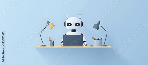 cartoon robot are working in front of the computer