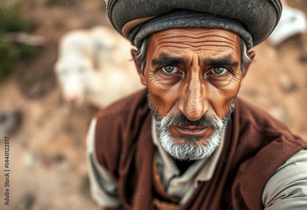 Male nomad portrait with neutral expression and traditional outfit Male nomad portrait with neutral expression and traditional outfit