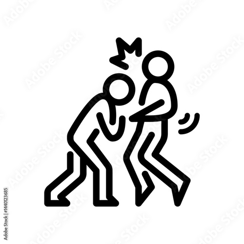 people fight outline icon. stickman black line art illustration.