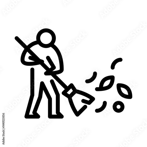 Sweeping outline icon. stickman black line art illustration.