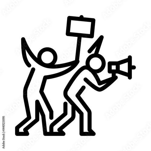 People protest outline icon. stickman black line art illustration.