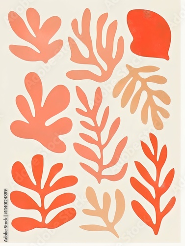 Abstract composition of organic cut-out shapes in Sunset Coral colour