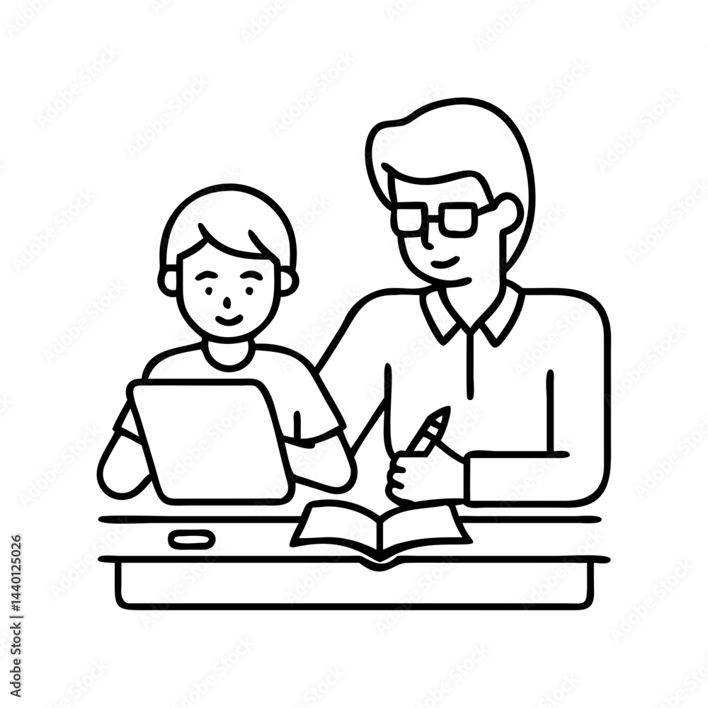 parent helping child with homework icon parent helping child with homework icon