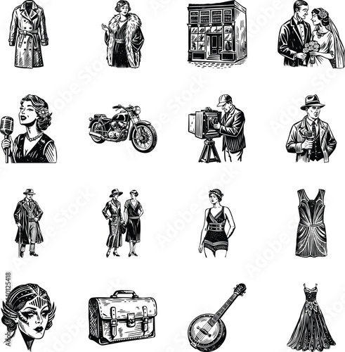 Collection of Vintage Style 1920s Illustrations 

