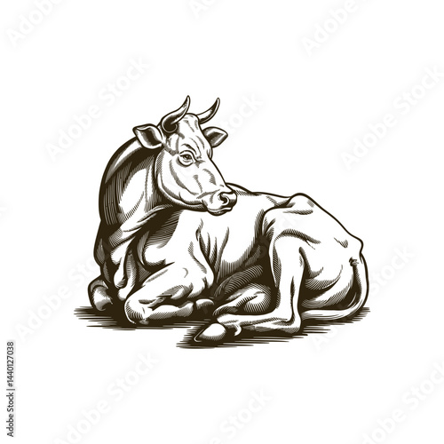 Vintage engraving woodcut cow vector illustration art design
