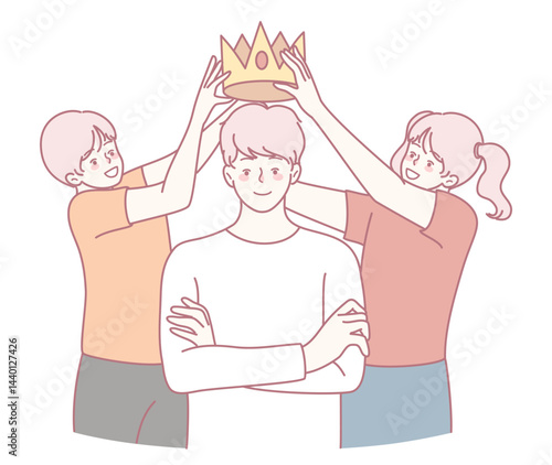 A visual representation of recognition and leadership, where peers crown an individual symbolizing success.