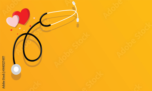 Stethoscope and Heartbeat Line Yellow Backdrop