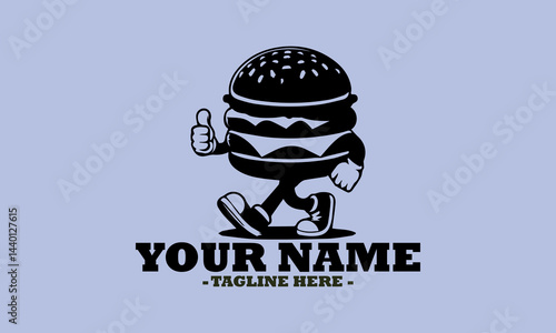 mascot burger vector art illustration logo, maskot cheeseburger black silhouette logo vector, maskot cheeseburger icon illustration