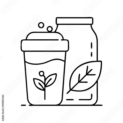 plant based protein shake icon, plant based protein shake line art - simple line art of plant based protein shake, perfect for plant based protein shake logos and icons