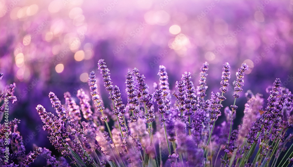 Fototapeta premium blurred purple lavender flowers field background with bokeh