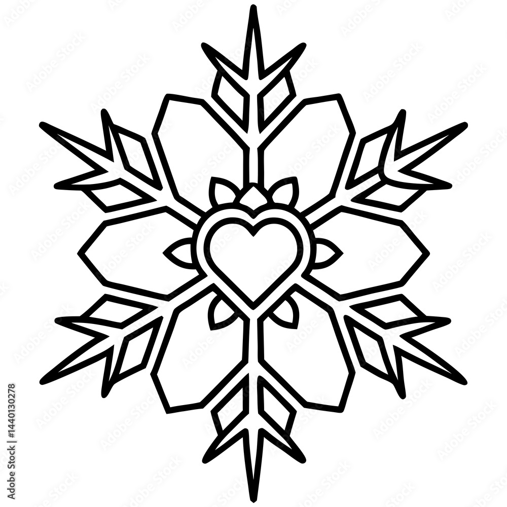 Obraz premium Romantic Frost Heart Snowflake Line Art