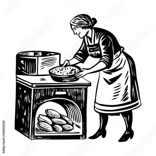 Baking oven illustration in vintage style