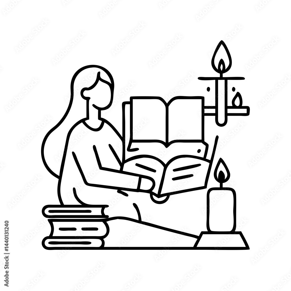 reading by candlelight icon, reading by candlelight line art - simple line art of reading by candlelight, perfect for reading by candlelight logos and icons reading by candlelight icon, reading by candlelight line art - simple line art of reading by candlelight, perfect for reading by candlelight logos and icons